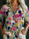 Women's Painting Floral Art Print Casual Cotton Shirt