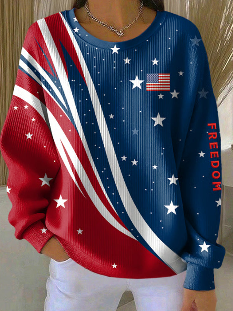 Comstylish Women's Casual Freedom Flag Contrast Sweatshirt