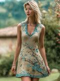 Vintage Elegant Plum Embroidery Women's Linen V Neck Vest Mini Dress elevenforest