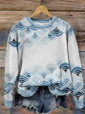 Sea Waves Ancient Japanese Watercolor Art Sweatshirt elevenforest