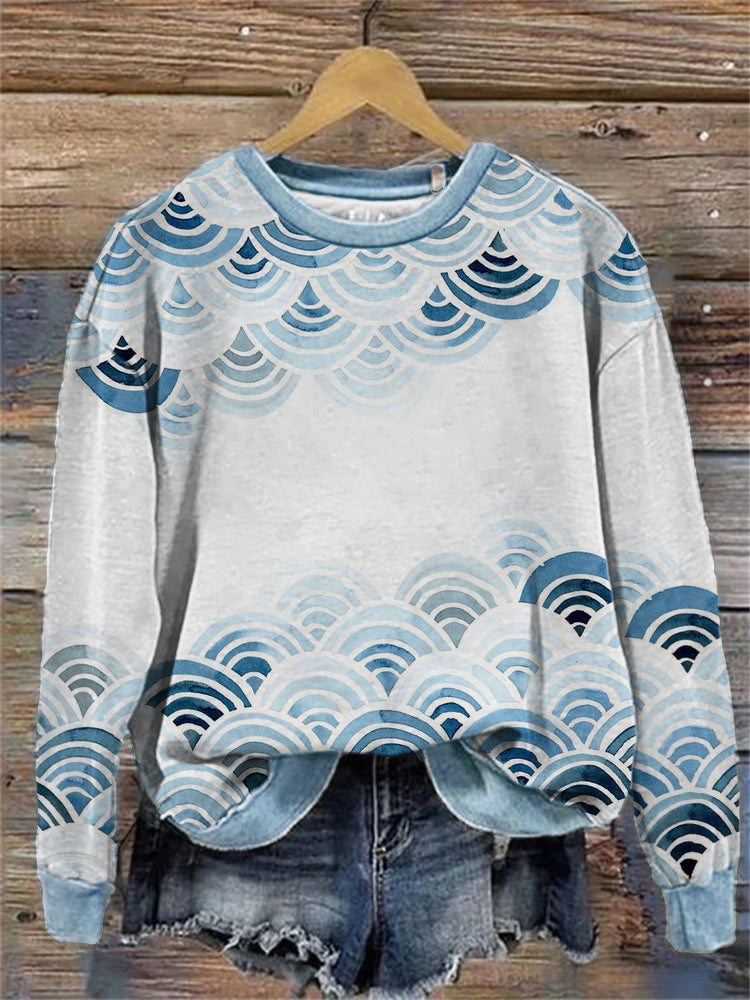 Sea Waves Ancient Japanese Watercolor Art Sweatshirt elevenforest