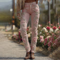 Women's Vintage Rose Floral Embroidery Art Jeans elevenforest