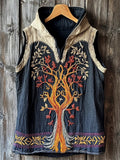 Nordic Mythology Tree Of Life Vintage Embroidered Men's Hooded Tank Top elevenforest