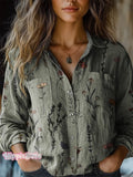 Vintage Style Spring Floral Pattern Printed Women's Casual Long Sleeve