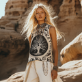 Women's Viking  Tree Of Life Tribal  With Celtic Knot Pattern Art Linen Sleeveless Top elevenforest