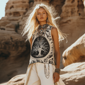 Women's Viking  Tree Of Life Tribal  With Celtic Knot Pattern Art Linen Sleeveless Top elevenforest