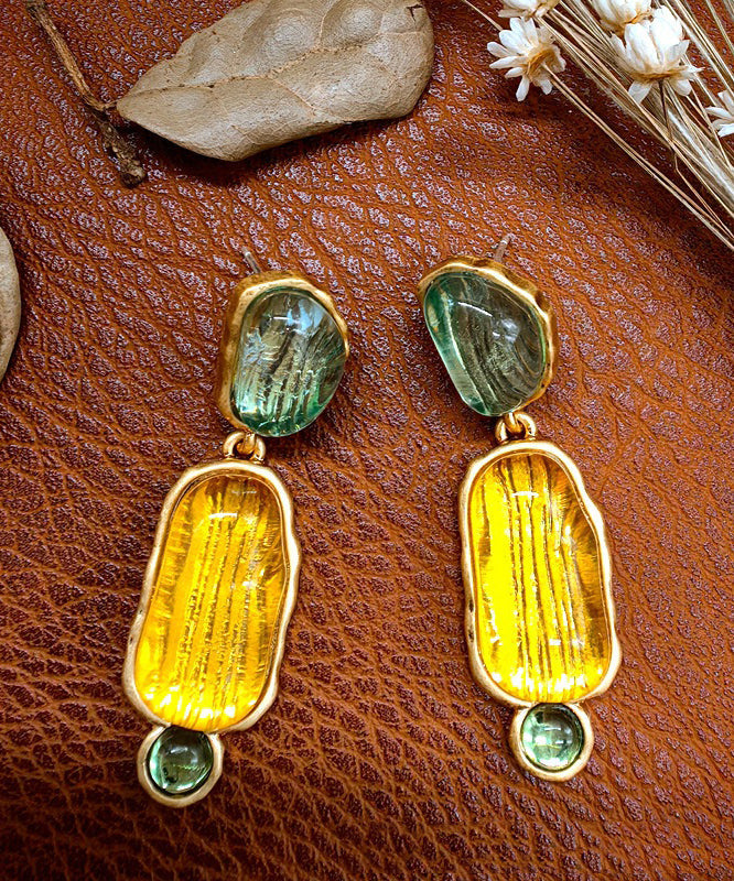 Yellow Sterling Silver Alloy Resin Drop Earrings