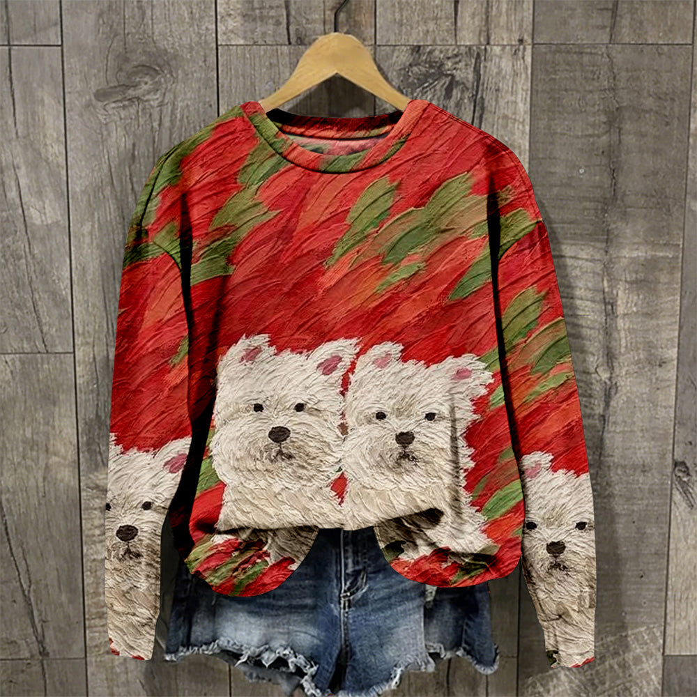 Comstylish Cute Dogs Oil Painting Art Comfy Sweatshirt
