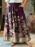 Women's Floral And Butterfly Art Print Cotton Skirt elevenforest