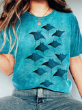 Manta Rays Print Casual Cotton T-Shirt elevenforest