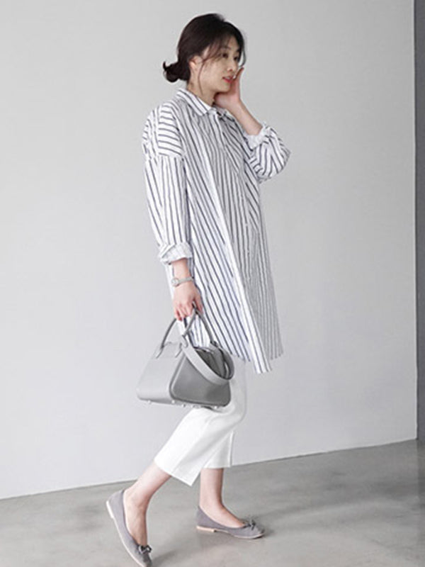 Urban Loose Color Striped Lapel Blouse Top