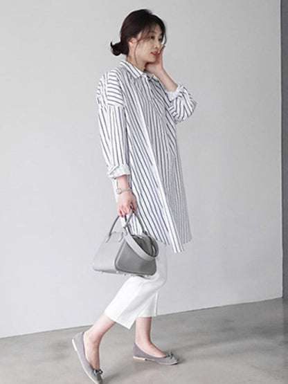Urban Loose Color Striped Lapel Blouse Top
