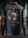 Halloween Skull Floral Embroidered Men's Long Sleeve Shirt elevenforest