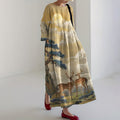 Comstylish Vintage Japanese Art Flowy Linen Maxi Dress