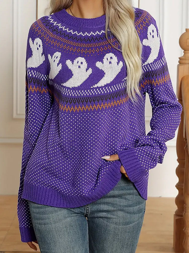 Halloween Ghost Polka Dot Pattern Knit Sweater artswardrobe
