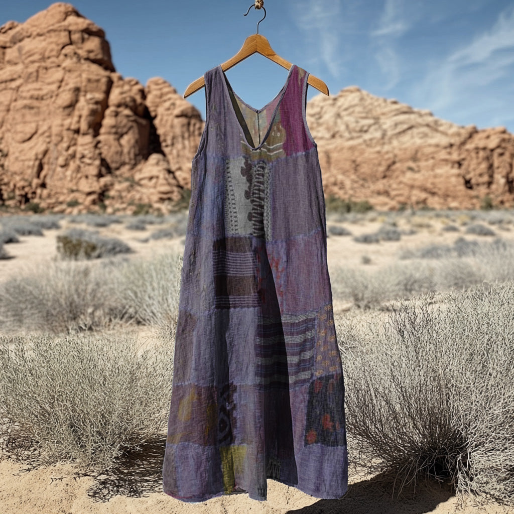 Women's Vintage Patchwork Art Tank Dress elevenforest