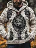 Men's Bear Inspired Viking Celtic Jacquard Chunky Hooded Sweater elevenforest