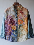 Vintage Lace Floral Embroidered Gradient Dyed Linen Blouse elevenforest