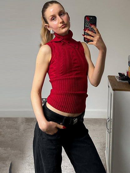 Tossy Twist Patchwork Knit Sweater Pullover Vest Female Ribbed Sleeveless Hollow Out Cropped Y2k Top Knitwear Tank Top New