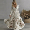 Women's Vintage Boho Pink Rose Floral  Sequins Art Flowy Maxi Dress elevenforest