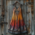 Women's Vintage Viking Rune Tie-dye Print Cotton And Linen Dress elevenforest