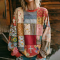 Women's Cross Floral Patchwork Art Cozy Sweatshirt elevenforest