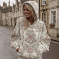 Women's Vintage Pink Flower Embroidery Art Casual Hoodie elevenforest