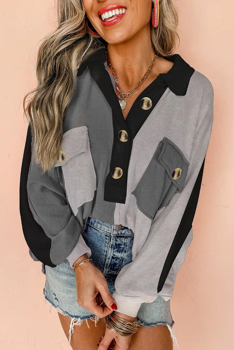 Gray Colorblock Oversized Sweatshirt