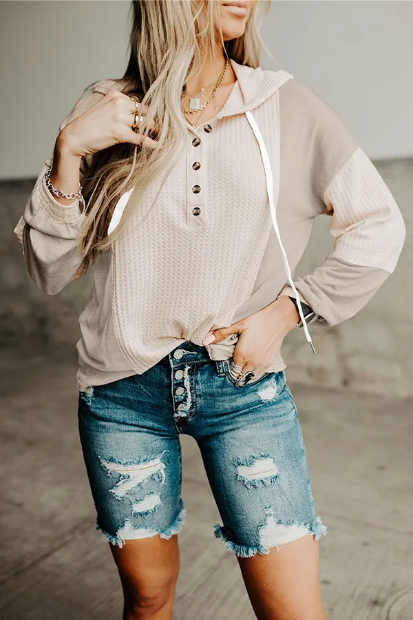 Patchwork Buckle Contrast Hooded Collar Hoodies(3 Colors)