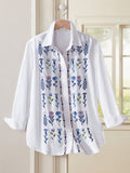 Women's Casual Floral Embroidery Print Cotton Shirt elevenforest