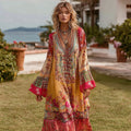 Women's Bohemian Floral Pattern Casual V-neck Long Sleeve Dress elevenforest