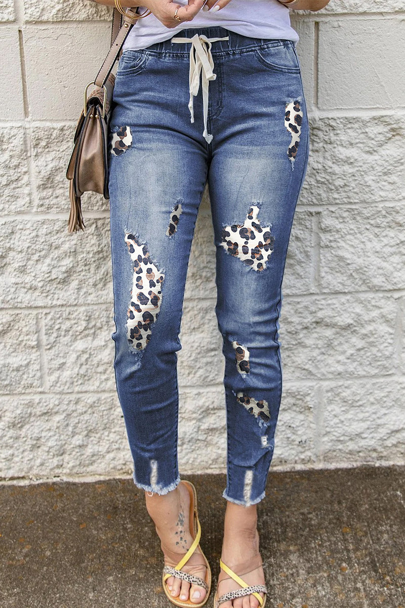 Patchwork Ripped Skinny Denim Jeans