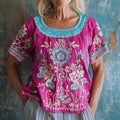 Vintage Floral Art Print Casual Linen Blend Shirt elevenforest