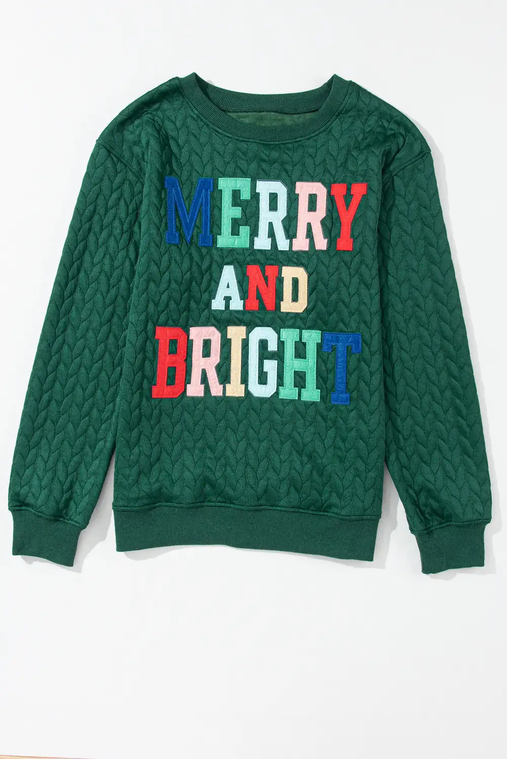 Merry and Bright Cable Knit Green Sweatshirt