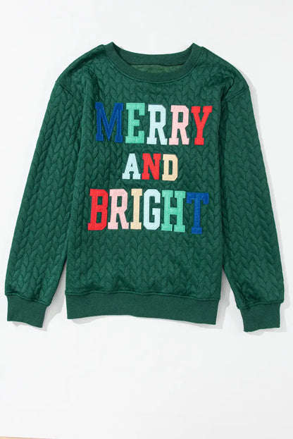 Merry and Bright Cable Knit Green Sweatshirt