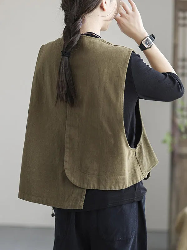 Asymmetric Color Buttoned Vest Top