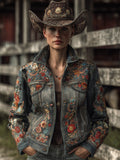 Women's Retro Casual Western Denim Top Jacket elevenforest