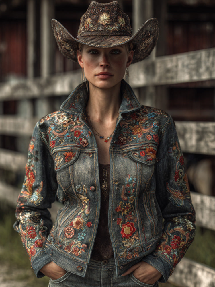 Women's Retro Casual Western Denim Top Jacket elevenforest