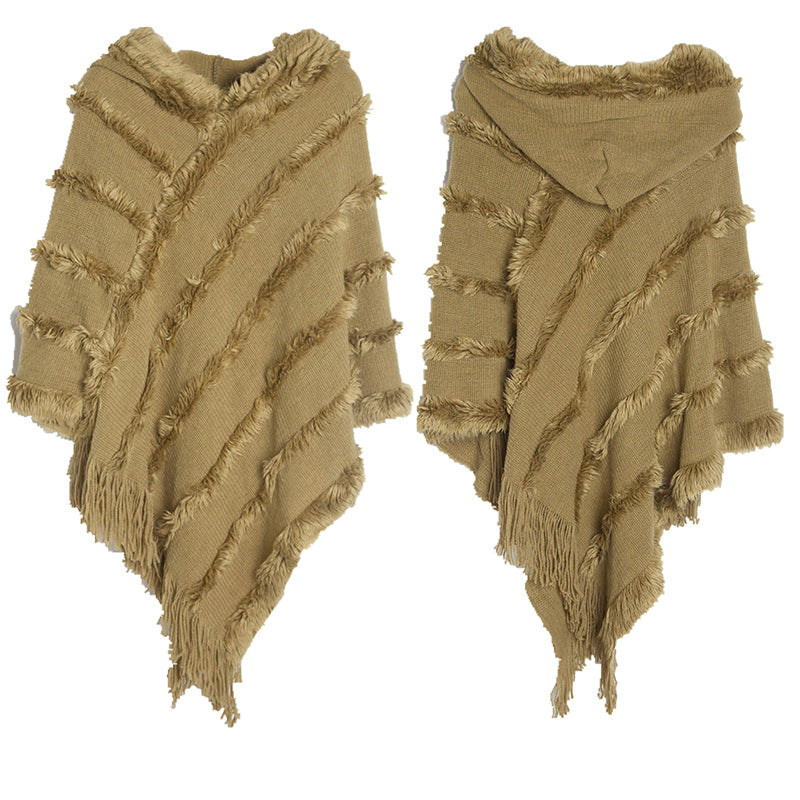 Vintage Solid Fringed Hooded Sweater Pullover Shawl elevenforest