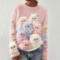 Comstylish Lovely Fuzzy Colorful Cats Cozy Knit Sweater