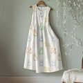 Vintage Color Line Puppy Art Linen Tank Midi Dress elevenforest