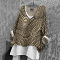 Comstylish Vintage Stripe Pattern Women's Linen V-neck Shirt