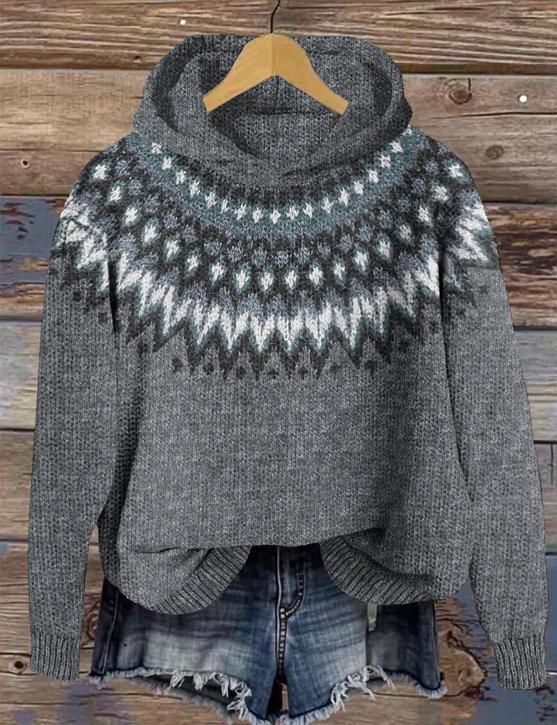 Retro Wave Pattern Hooded Sweater elevenforest