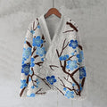 Japanese Style Blue Embroidery Print Women'S Kimono Cardigan elevenforest