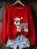 Comstylish Women's Christmas Schnauzer Dog Felt Art Cozy Knit Sweater