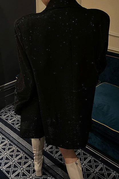 British Style Sequined Turn-back Collar Overcoat