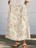 Women's Folk Paisley Floral Print Cotton and Linen Pocket Skirt