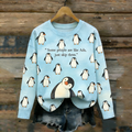 Comstylish Nihilist Penguin Slogan Round-neck Long-sleeve T-shirt