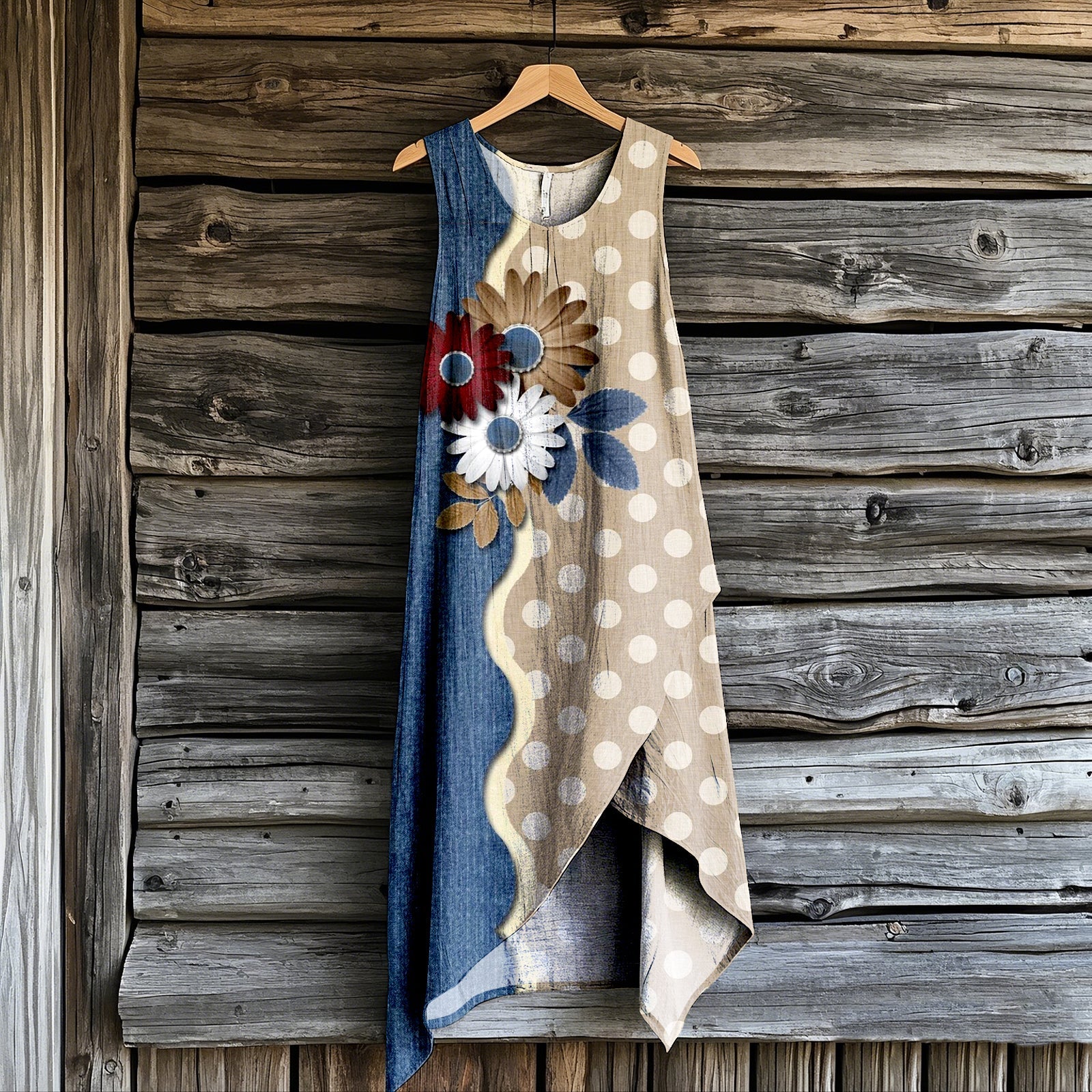 Women's Vintage Floral Art Irregular Dress elevenforest