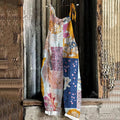 Women's Retro Geometric Floral Art Cotton And Linen Jumpsuit elevenforest